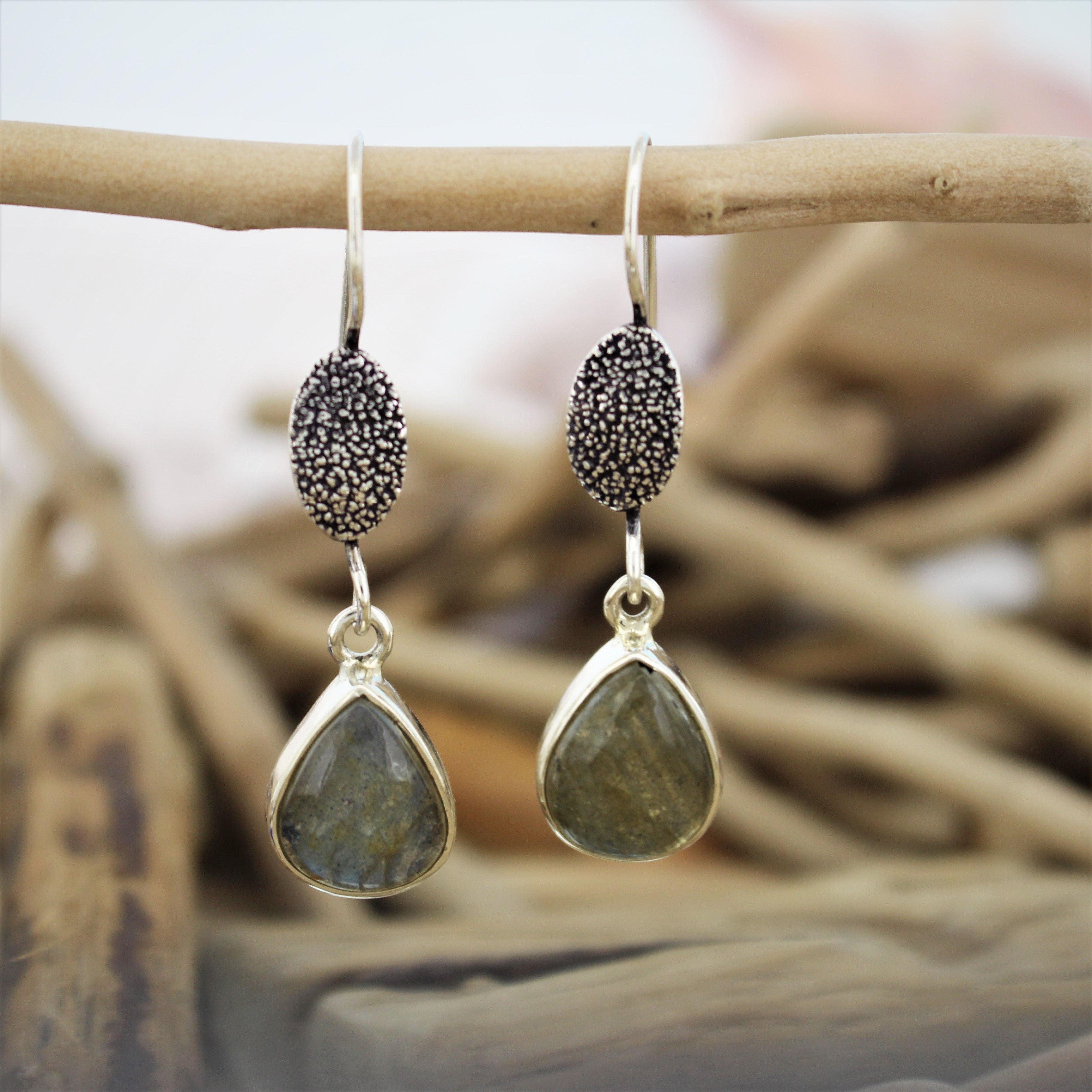 Silver and Labradorite Hook Earrings