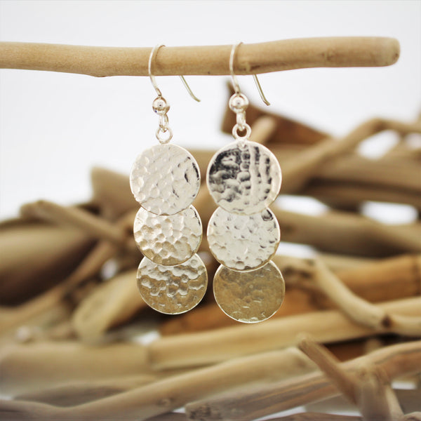 Silver Hammered Disc Hook Earrings