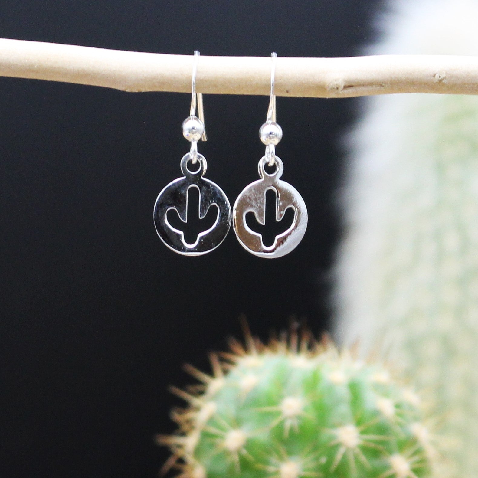 Silver Cactus Hook Earrings