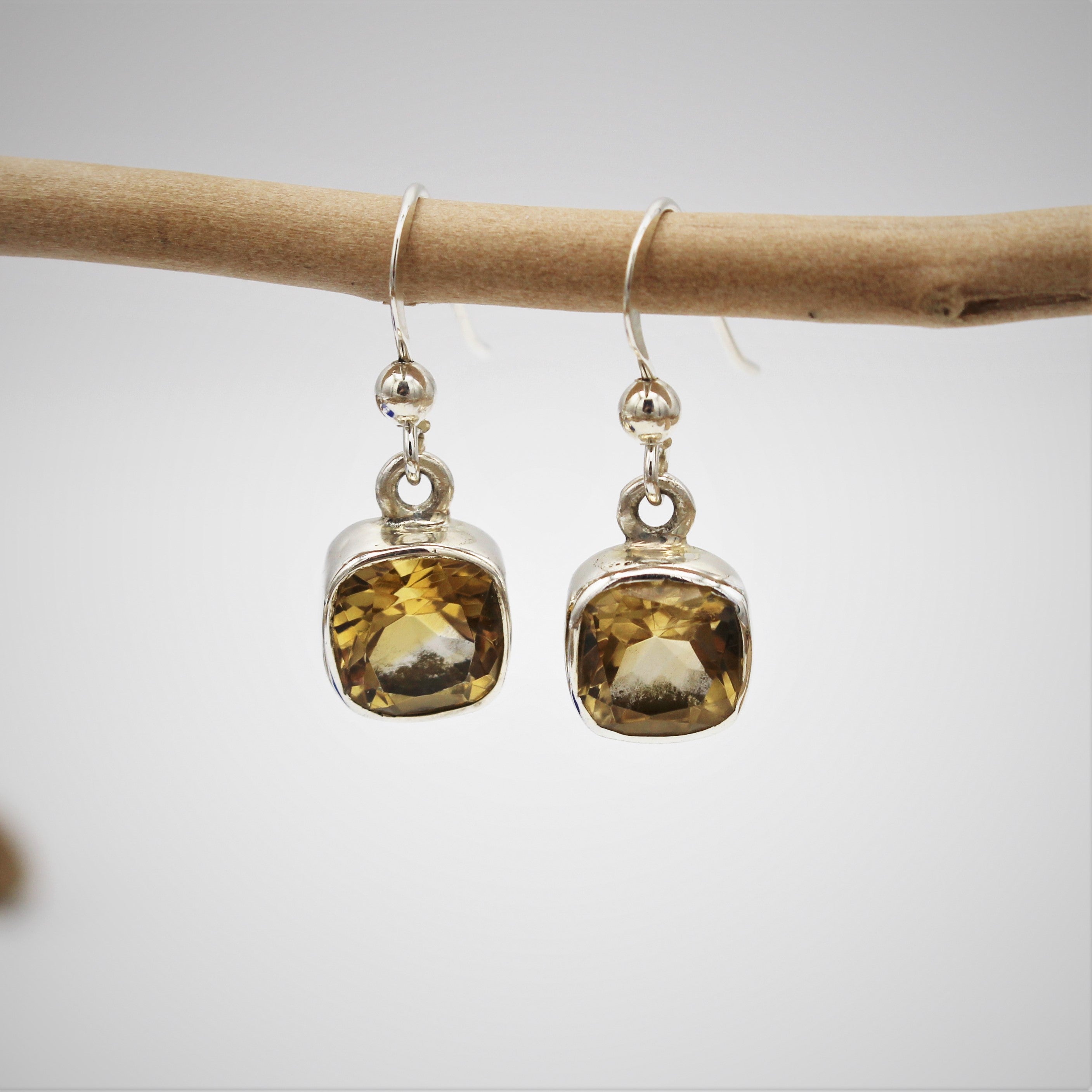 Silver and Citrine Hook Earrings