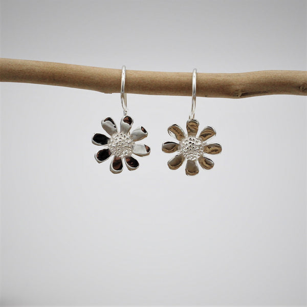 Silver Flower Hook Earrings