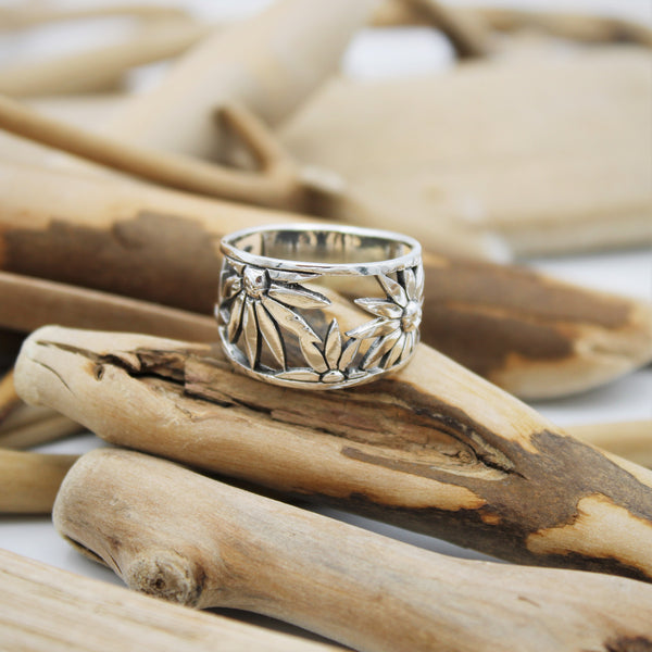 Sterling Silver Oxidized Flower Ring