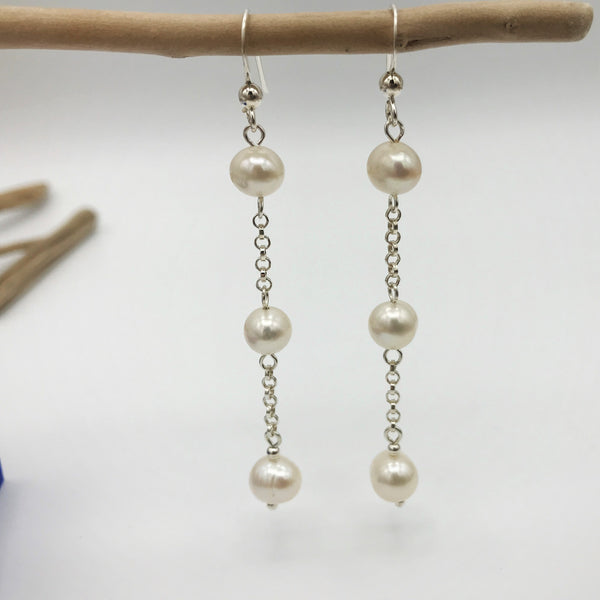 Silver and Pearl Hook Earrings