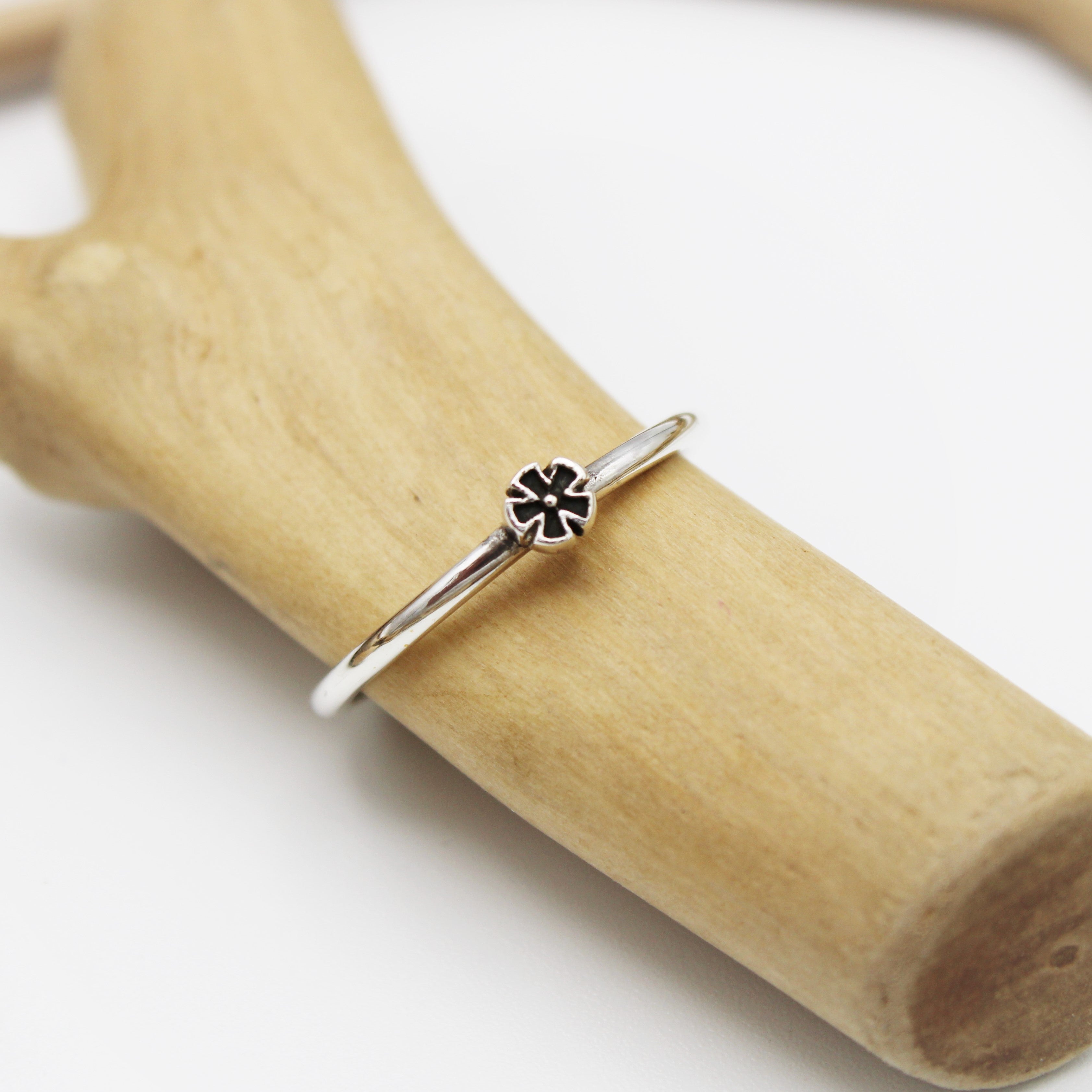 Sterling Silver Oxidized Flower Ring