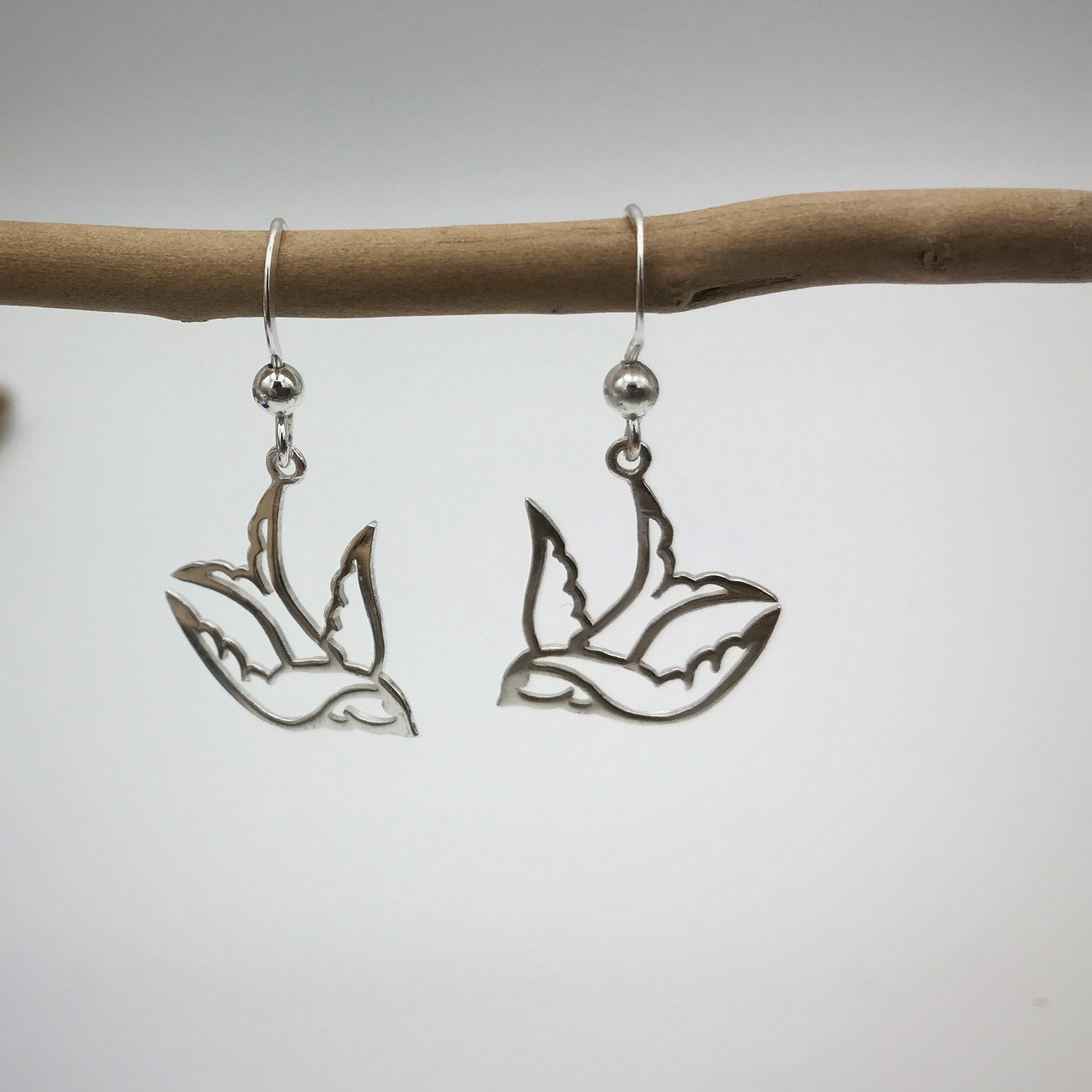 Silver Bird Hook Earrings
