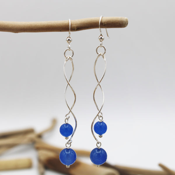 Silver Spiral Beaded Earrings