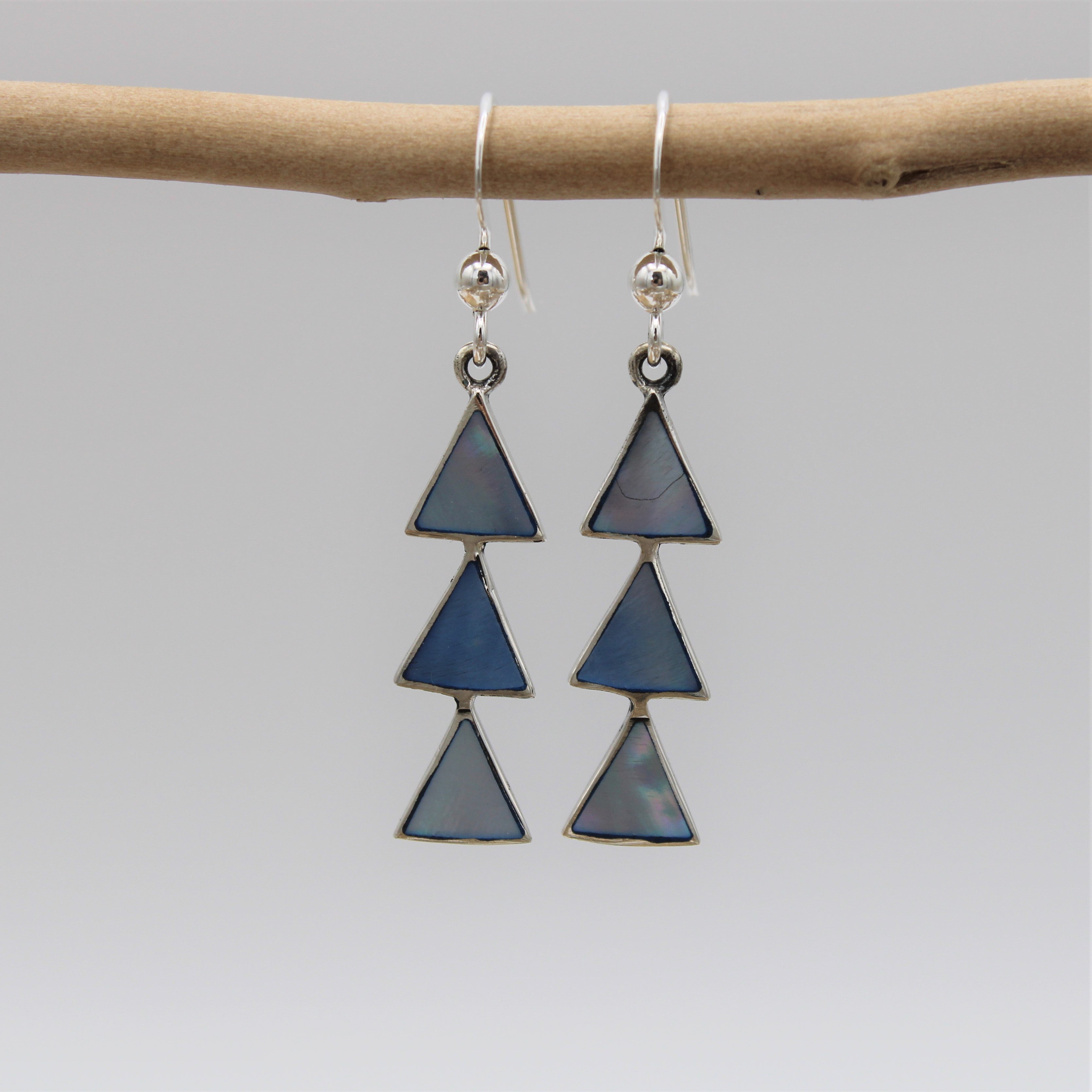 Silver and Shell Triangle Hook Earrings
